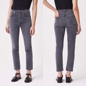 Agolde 28 Riley High Rise Straight Crop Jeans in Sector Black / Gray